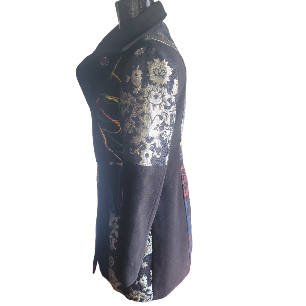 Goa Black Double Breasted Multi Colored Detail Mid-length Coat Size M - Picture 6 of 10